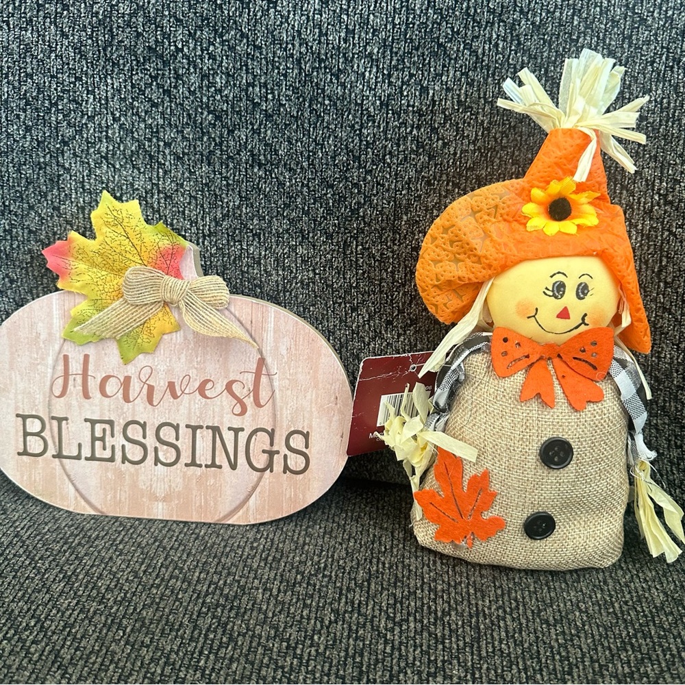Home decor harvest blessings and scarecrow decor bundle set